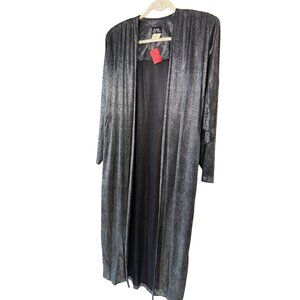 Sybil Womens Duster Size 8 Metallic Black Silver Long Open Front Vintage New
